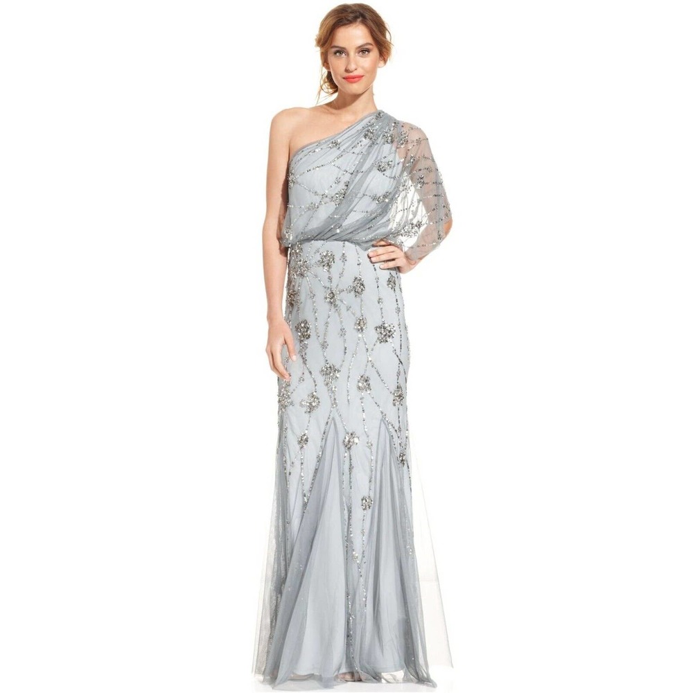Adrianna Papell Love Story One Shoulder Greek Style Dress Gown NEW Size 14
